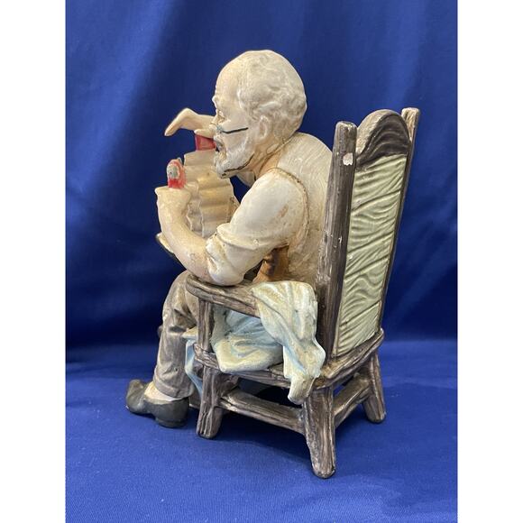 Norleans Old Man In Chair Holding Toy Boat Figurine - Picture 5 of 8